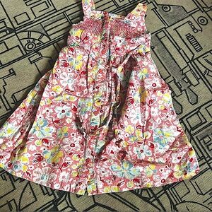 Janie and Jack floral front button down dress 100% cotton smocked tie waist